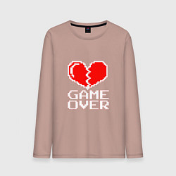 Лонгслив хлопковый мужской Game Over на красном фоне, цвет: пыльно-розовый