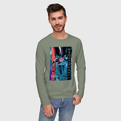 Лонгслив хлопковый мужской Ghost in the shell - Motoko, цвет: авокадо — фото 2