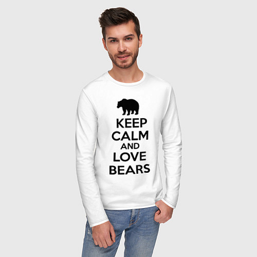 Мужской лонгслив Keep Calm & Love Bears / Белый – фото 3