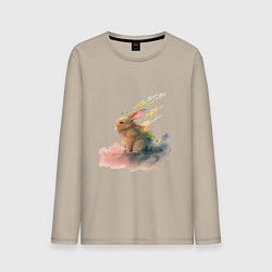 Лонгслив хлопковый мужской Акварельный милый заяц, цвет: миндальный