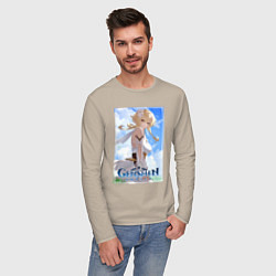 Лонгслив хлопковый мужской Genshin lumine, цвет: миндальный — фото 2