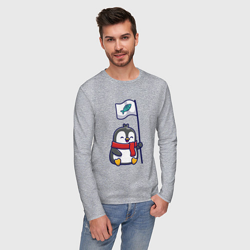 Мужской лонгслив Пингвин с рыбным флажком / Меланж – фото 3
