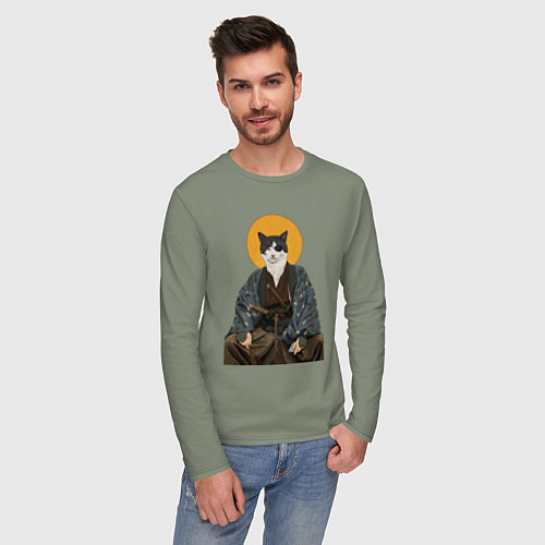 Мужской лонгслив Samurai one - eyed cat / Авокадо – фото 3