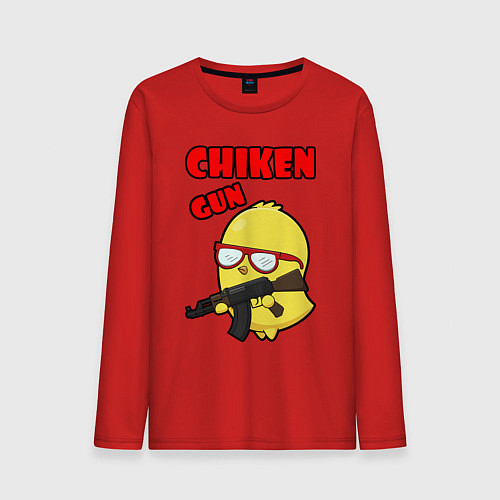 Мужской лонгслив Chicken machine gun / Красный – фото 1