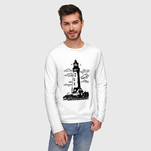 Мужской лонгслив Маяк рисунок / Белый – фото 3