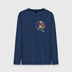 Лонгслив хлопковый мужской Птичка зима светлый, цвет: тёмно-синий