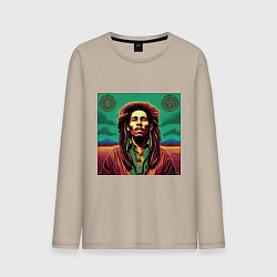 Лонгслив хлопковый мужской Digital Art Bob Marley in the field, цвет: миндальный