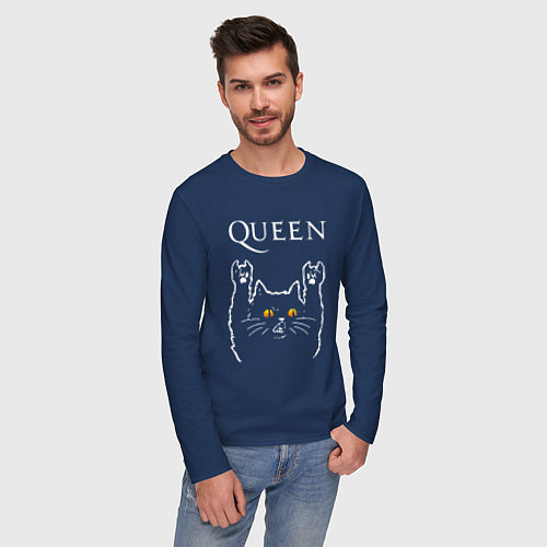 Мужской лонгслив Queen rock cat / Тёмно-синий – фото 3