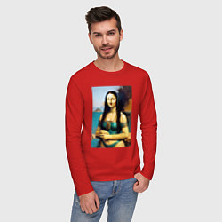 Лонгслив хлопковый мужской Мона Лиза на пляже - Биарриц - Франция, цвет: красный — фото 2