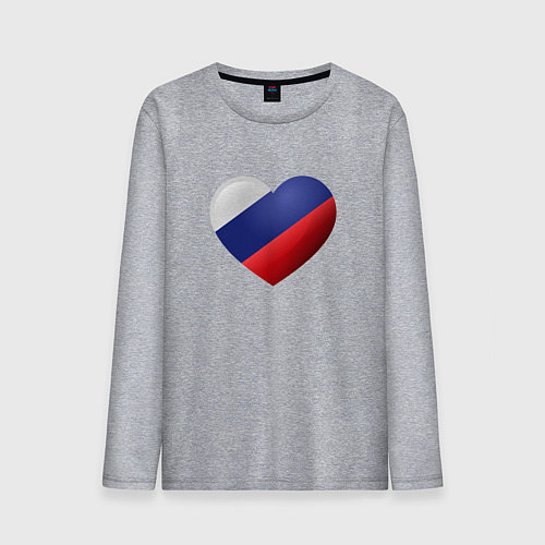 Мужской лонгслив Флаг России в сердце / Меланж – фото 1