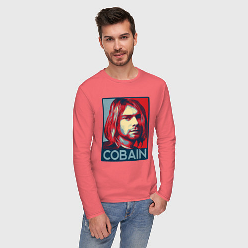 Мужской лонгслив Nirvana - Kurt Cobain / Коралловый – фото 3