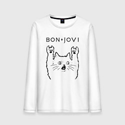 Лонгслив хлопковый мужской Bon Jovi - rock cat, цвет: белый
