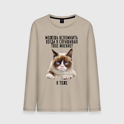 Лонгслив хлопковый мужской Кот-ворчун мем, цвет: миндальный