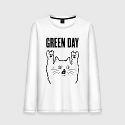 Лонгслив хлопковый мужской Green Day - rock cat, цвет: белый