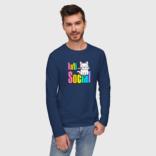 Мужской лонгслив Асоциальный / Тёмно-синий – фото 3
