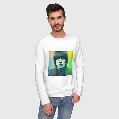 Мужской лонгслив Brian Jones Pop Glitch Art / Белый – фото 3