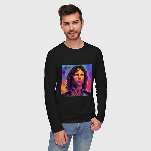 Мужской лонгслив Jim Morrison Strange colors Art / Черный – фото 3