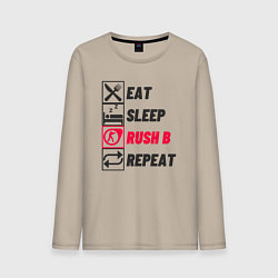 Лонгслив хлопковый мужской Eat sleep rush b repeat, цвет: миндальный