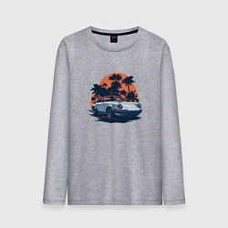 Лонгслив хлопковый мужской Порше, пальмы и закат, цвет: меланж