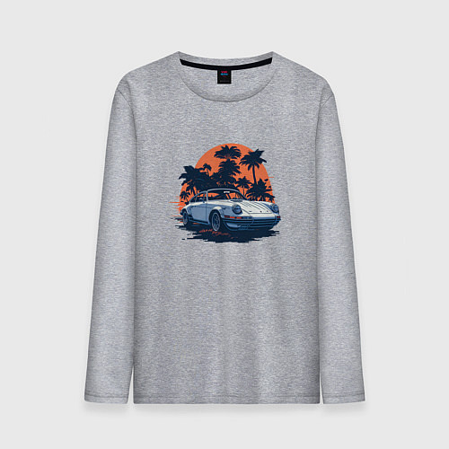 Мужской лонгслив Порше, пальмы и закат / Меланж – фото 1