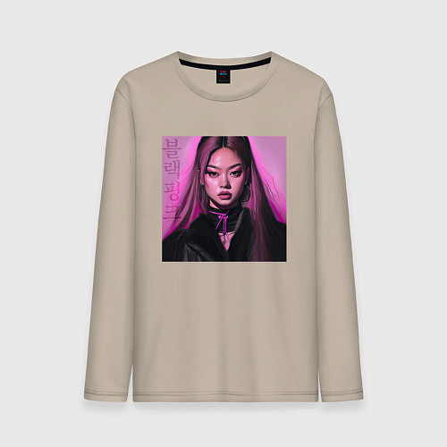 Мужской лонгслив Blackpink Jennie аниме рисунок / Миндальный – фото 1