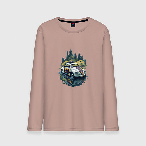 Мужской лонгслив Ретро Фольксваген Жук / Пыльно-розовый – фото 1