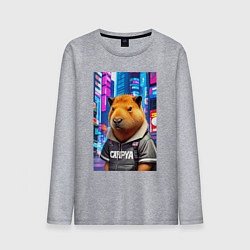 Лонгслив хлопковый мужской Cool capybara - urban style - neural network, цвет: меланж