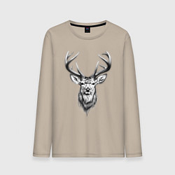 Лонгслив хлопковый мужской Голова оленя эскиз, цвет: миндальный