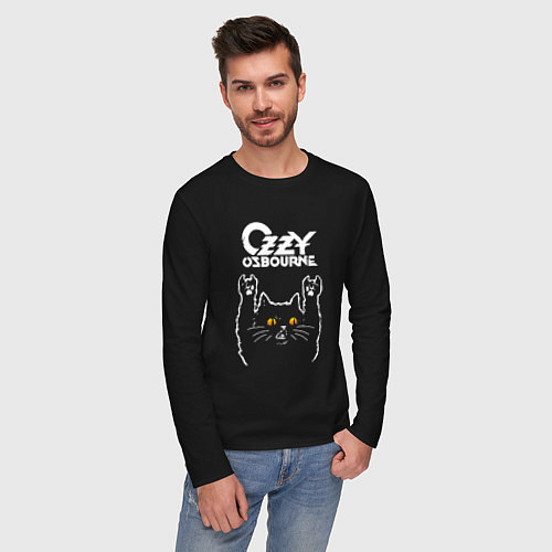 Мужской лонгслив Ozzy Osbourne rock cat / Черный – фото 3