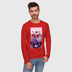 Лонгслив хлопковый мужской BTS art anime style, цвет: красный — фото 2