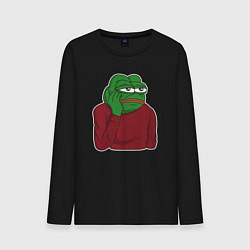 Лонгслив хлопковый мужской Лягушонок Пепе вымотался, цвет: черный