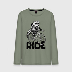 Лонгслив хлопковый мужской Raccoon ride, цвет: авокадо