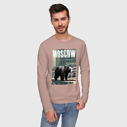 Лонгслив хлопковый мужской Москва - Россия - медведь, цвет: пыльно-розовый — фото 2