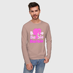 Лонгслив хлопковый мужской Логотип Барби объемный, цвет: пыльно-розовый — фото 2
