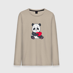 Лонгслив хлопковый мужской Панда с сердцем, цвет: миндальный