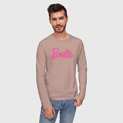 Лонгслив хлопковый мужской Блестящий логотип Барби, цвет: пыльно-розовый — фото 2