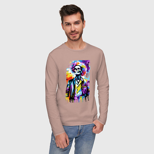 Мужской лонгслив Cool skeleton - pop art - neural network / Пыльно-розовый – фото 3