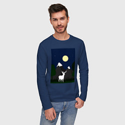 Лонгслив хлопковый мужской Олень под луной, цвет: тёмно-синий — фото 2