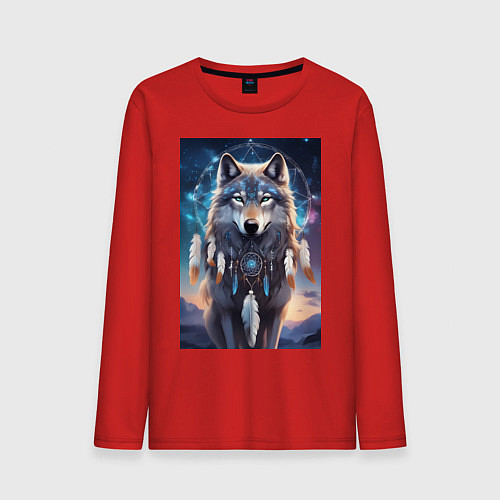 Мужской лонгслив Шаман волк / Красный – фото 1