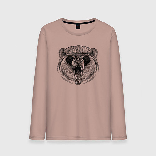 Мужской лонгслив Медведь в кепке и очках / Пыльно-розовый – фото 1