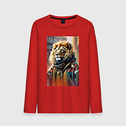 Лонгслив хлопковый мужской Лев в драной куртке - хиппи, цвет: красный
