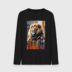 Лонгслив хлопковый мужской Лев в драной куртке - хиппи, цвет: черный