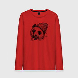 Лонгслив хлопковый мужской Панда хипстер, цвет: красный