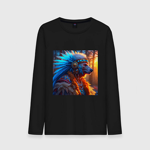 Мужской лонгслив Медведь-индеец от нейросети / Черный – фото 1