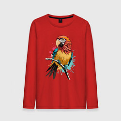 Лонгслив хлопковый мужской Акварельный попугай, цвет: красный