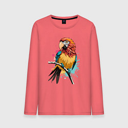 Лонгслив хлопковый мужской Акварельный попугай, цвет: коралловый