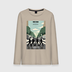 Лонгслив хлопковый мужской Skibidi toilet Beatles cameramen, цвет: миндальный