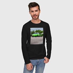 Лонгслив хлопковый мужской Спорткар на трассе, цвет: черный — фото 2