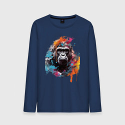 Лонгслив хлопковый мужской Граффити с гориллой, цвет: тёмно-синий