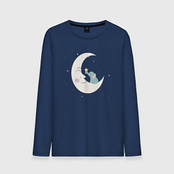 Лонгслив хлопковый мужской Слонёнок на луне, цвет: тёмно-синий